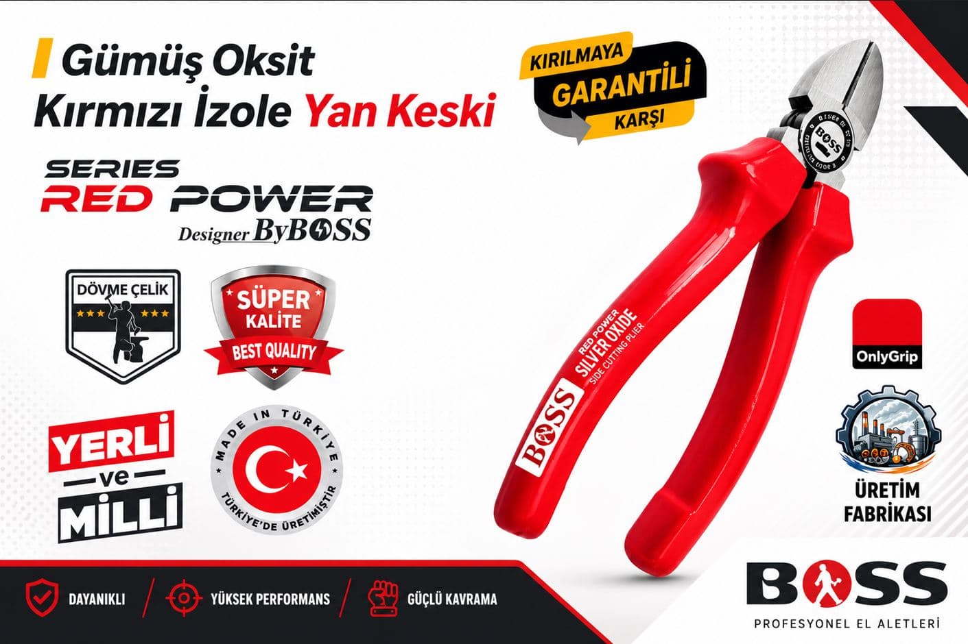 BOSS85633 BOSS GÜMÜŞ OKSİT KIRMIZI İZOLE YANKESKİ 160MM
