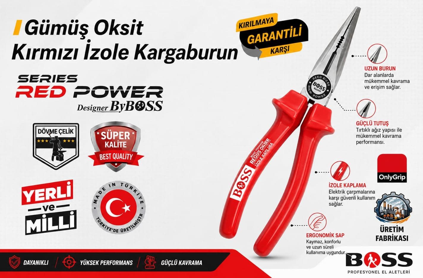 BOSS85638 BOSS GÜMÜŞ OKSİT KIRMIZI İZOLE KARGABURUN 160MM